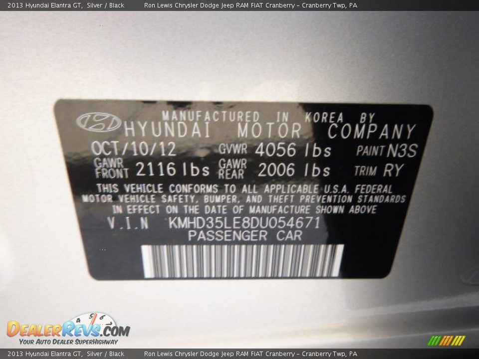 2013 Hyundai Elantra GT Silver / Black Photo #20
