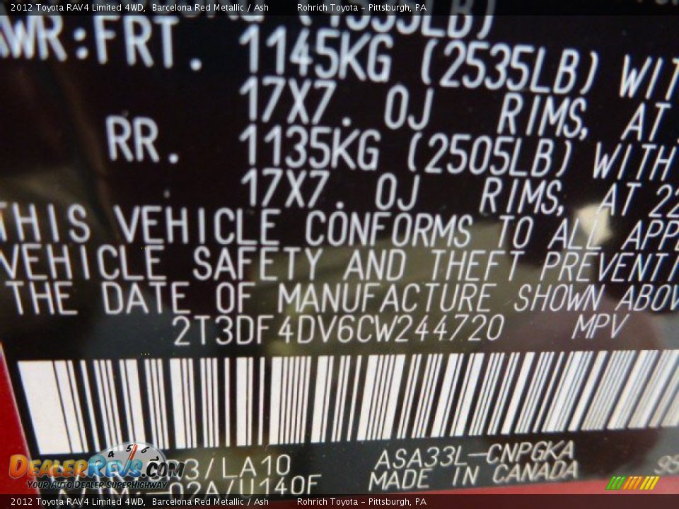 2012 Toyota RAV4 Limited 4WD Barcelona Red Metallic / Ash Photo #25