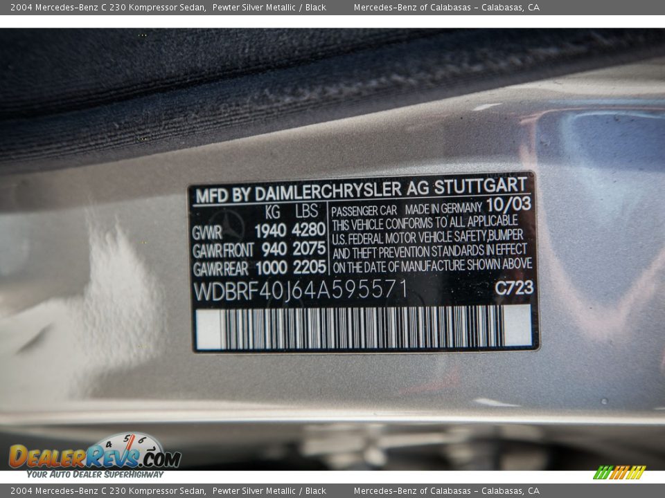 2004 Mercedes-Benz C 230 Kompressor Sedan Pewter Silver Metallic / Black Photo #21