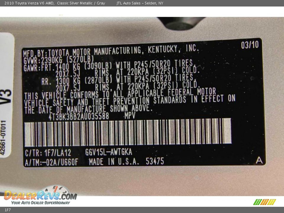 Toyota Color Code 1F7 Classic Silver Metallic