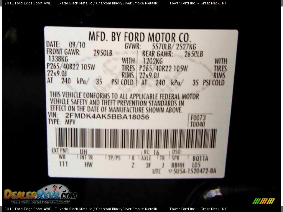 2011 Ford Edge Sport AWD Tuxedo Black Metallic / Charcoal Black/Silver Smoke Metallic Photo #36
