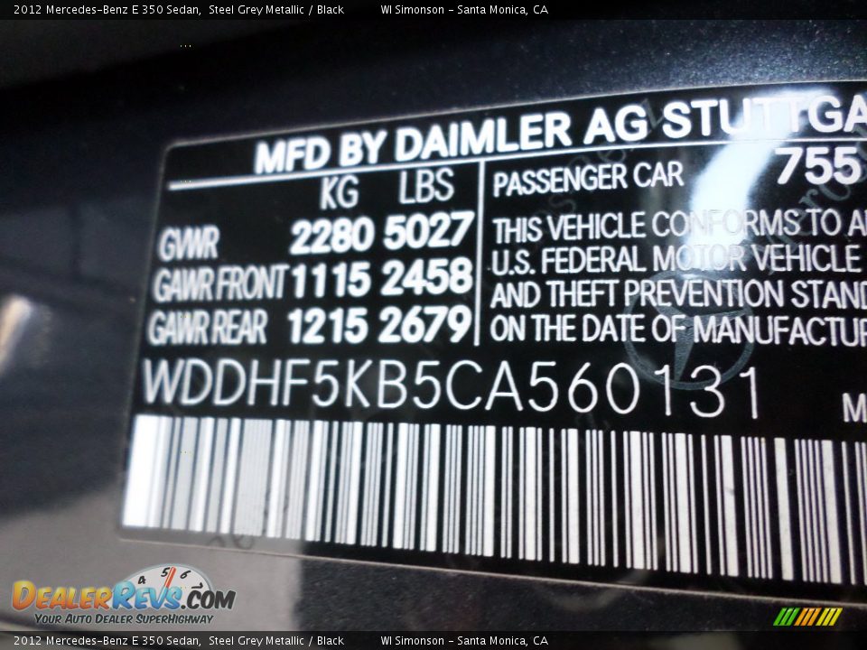 2012 Mercedes-Benz E 350 Sedan Steel Grey Metallic / Black Photo #25