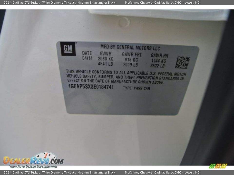 2014 Cadillac CTS Sedan White Diamond Tricoat / Medium Titanium/Jet Black Photo #7