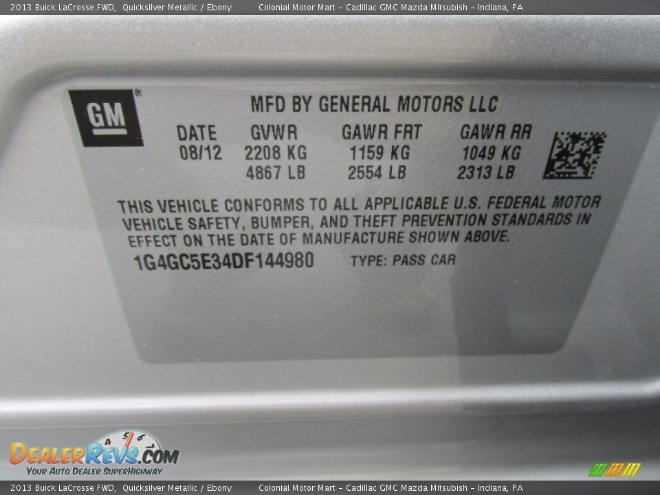 2013 Buick LaCrosse FWD Quicksilver Metallic / Ebony Photo #19