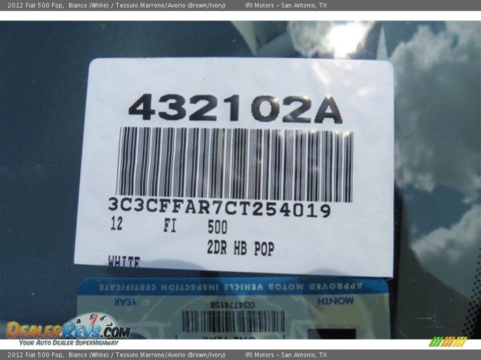 2012 Fiat 500 Pop Bianco (White) / Tessuto Marrone/Avorio (Brown/Ivory) Photo #19