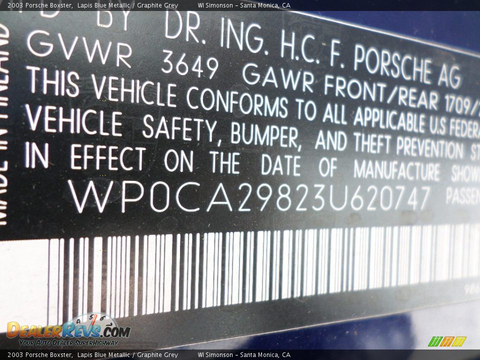 2003 Porsche Boxster Lapis Blue Metallic / Graphite Grey Photo #25