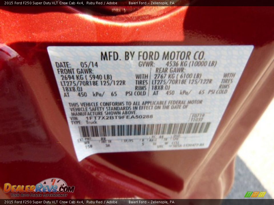 2015 Ford F250 Super Duty XLT Crew Cab 4x4 Ruby Red / Adobe Photo #20