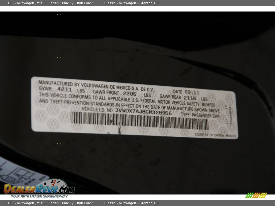 2012 Volkswagen Jetta SE Sedan Black / Titan Black Photo #20