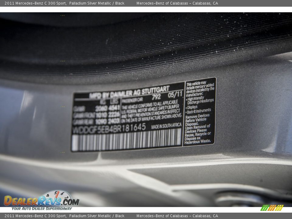 2011 Mercedes-Benz C 300 Sport Palladium Silver Metallic / Black Photo #19