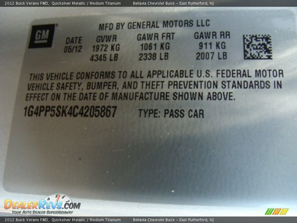 2012 Buick Verano FWD Quicksilver Metallic / Medium Titanium Photo #15