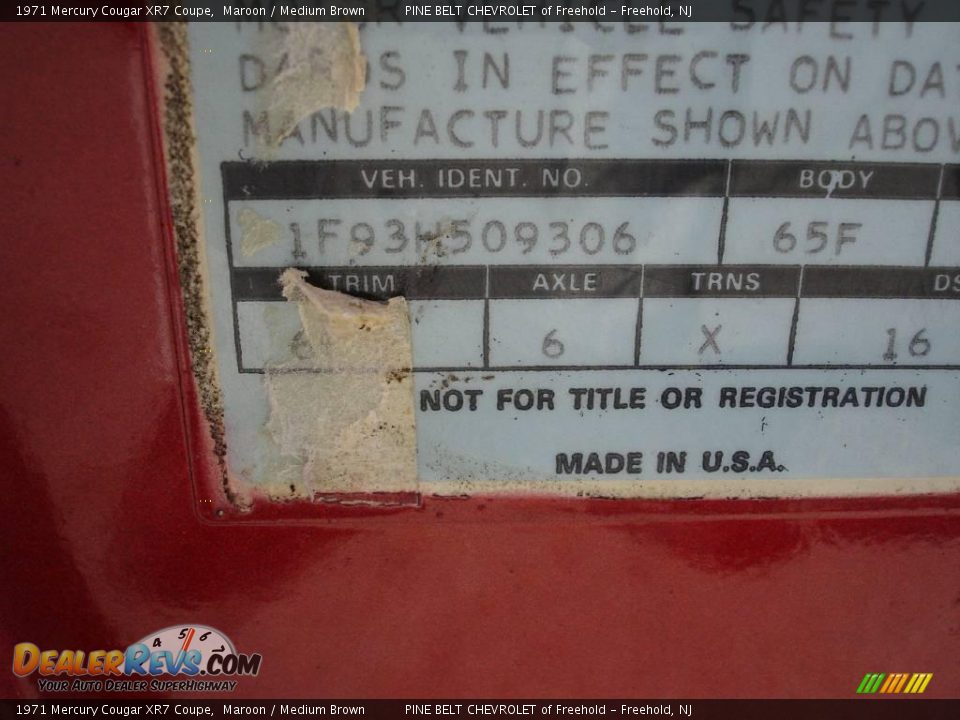 1971 Mercury Cougar XR7 Coupe Maroon / Medium Brown Photo #30