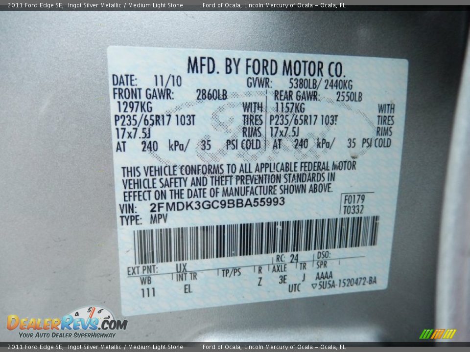 2011 Ford Edge SE Ingot Silver Metallic / Medium Light Stone Photo #25