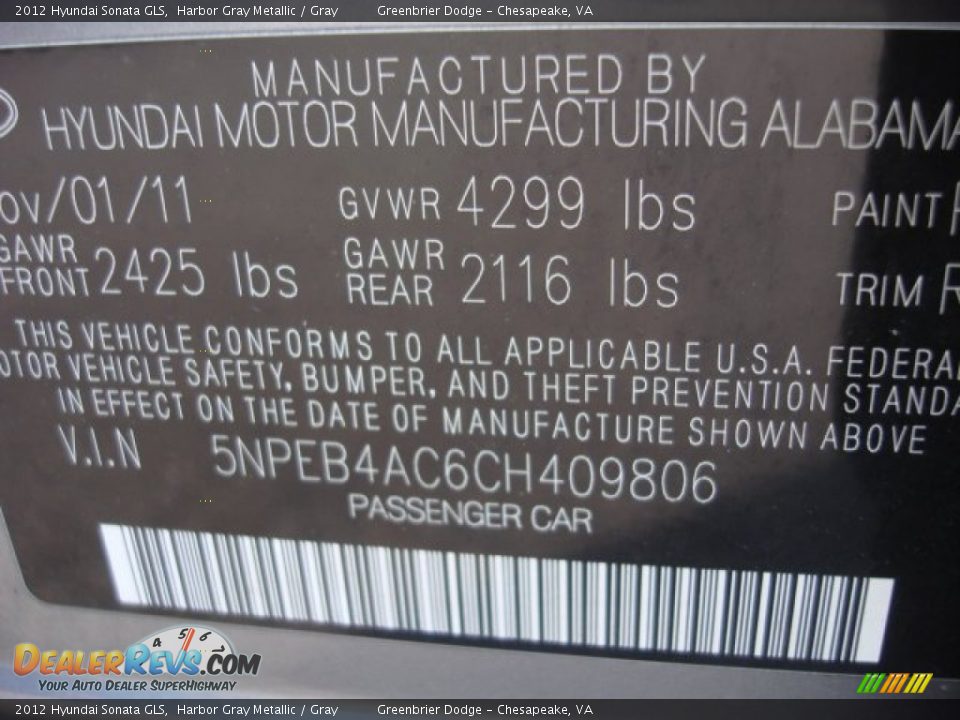 2012 Hyundai Sonata GLS Harbor Gray Metallic / Gray Photo #23