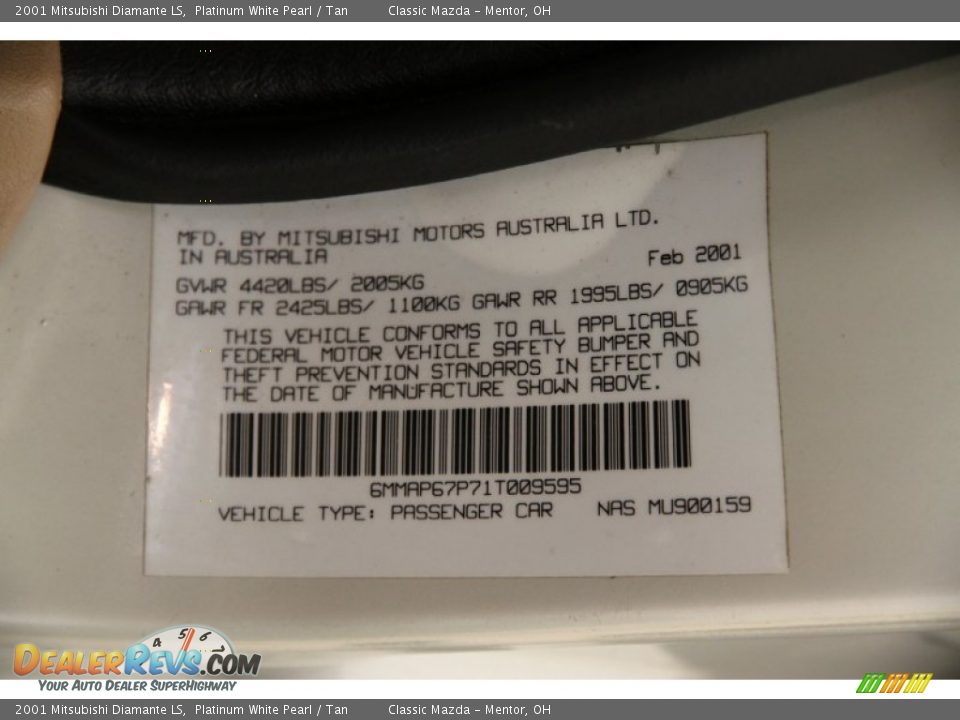 Info Tag of 2001 Mitsubishi Diamante LS Photo #18