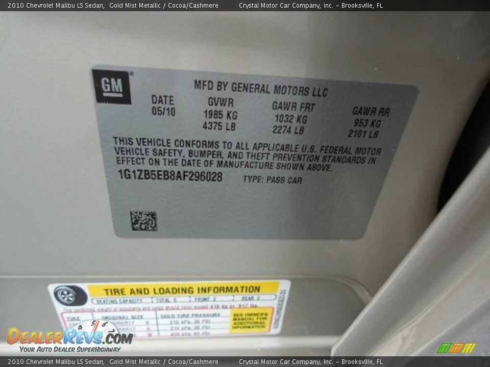 2010 Chevrolet Malibu LS Sedan Gold Mist Metallic / Cocoa/Cashmere Photo #22