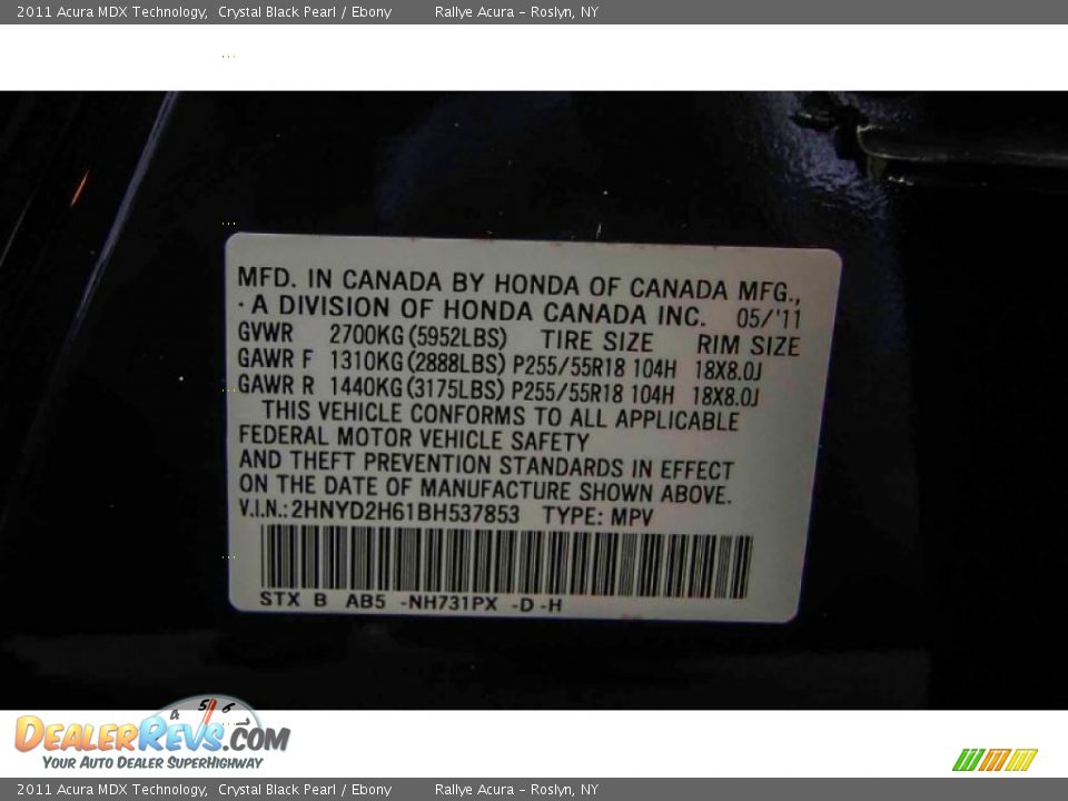2011 Acura MDX Technology Crystal Black Pearl / Ebony Photo #17