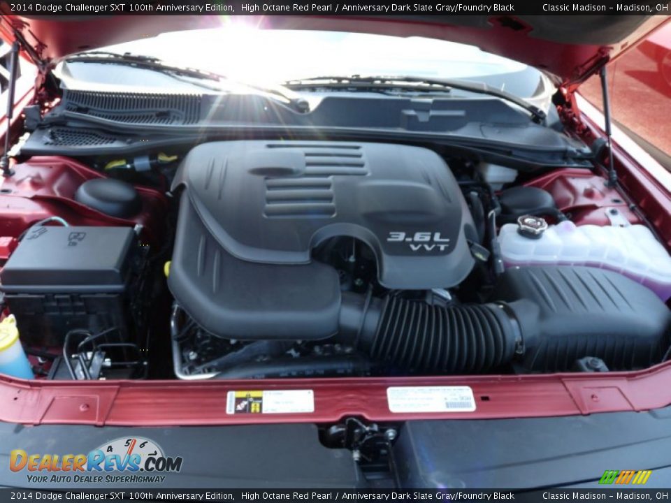 2014 Dodge Challenger SXT 100th Anniversary Edition High Octane Red Pearl / Anniversary Dark Slate Gray/Foundry Black Photo #16