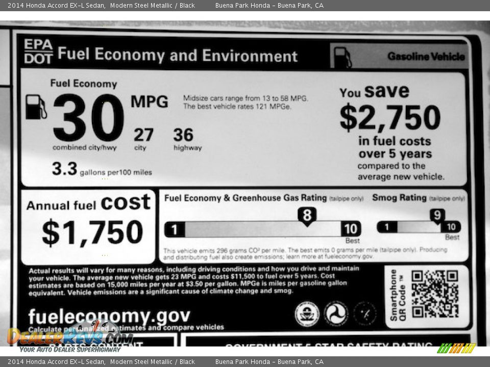 2014 Honda Accord EX-L Sedan Modern Steel Metallic / Black Photo #21