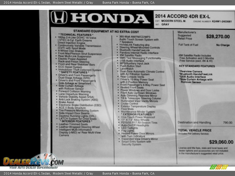 2014 Honda Accord EX-L Sedan Modern Steel Metallic / Gray Photo #20