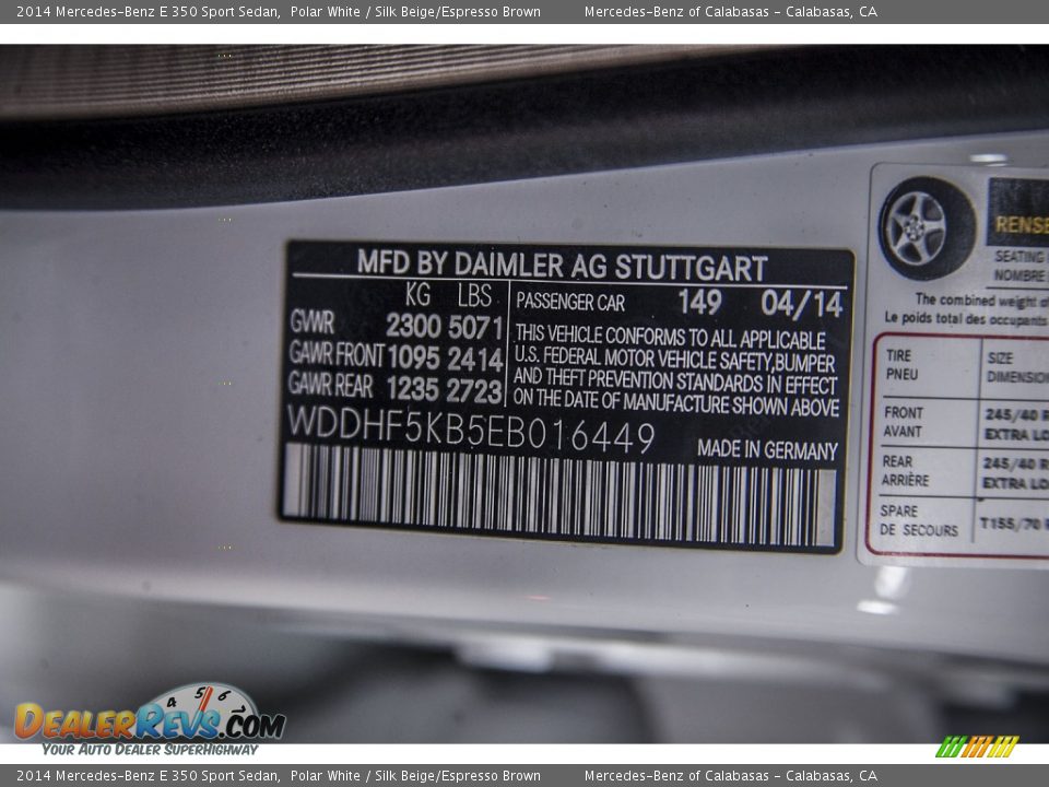 2014 Mercedes-Benz E 350 Sport Sedan Polar White / Silk Beige/Espresso Brown Photo #7