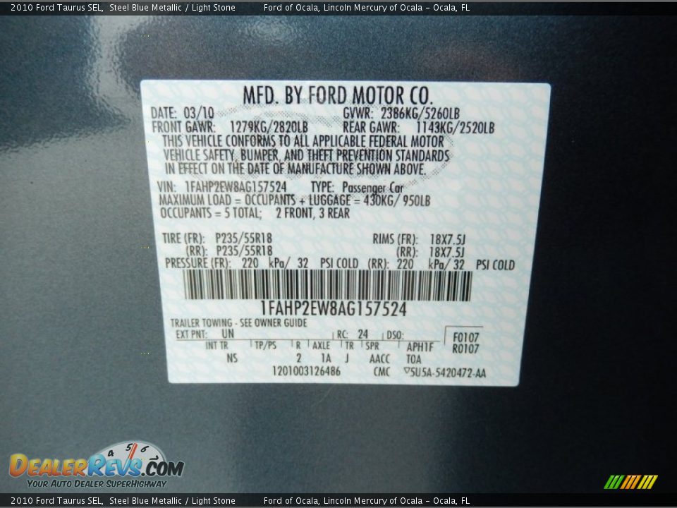 2010 Ford Taurus SEL Steel Blue Metallic / Light Stone Photo #26