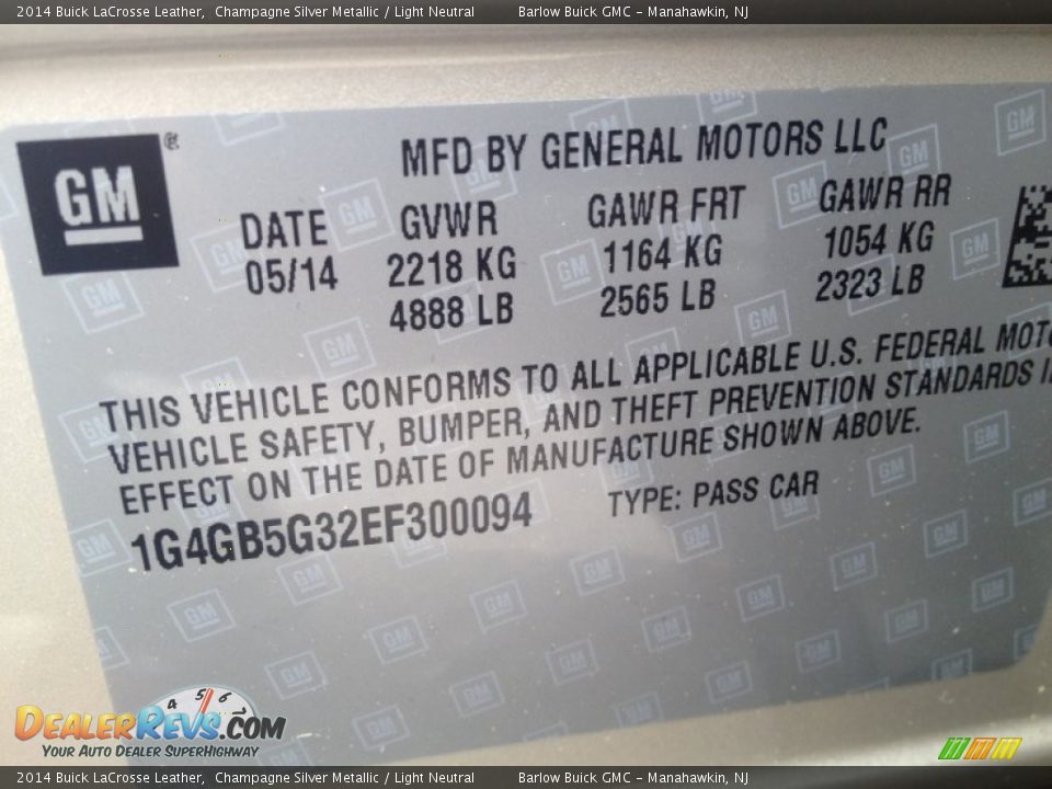 2014 Buick LaCrosse Leather Champagne Silver Metallic / Light Neutral Photo #9