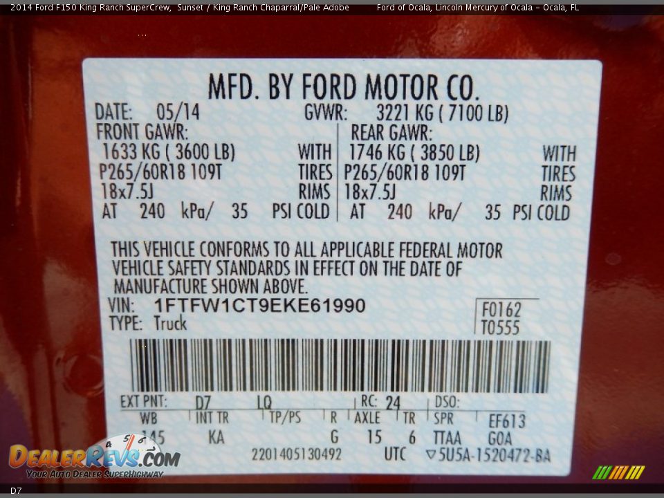 Ford Color Code D7 Sunset