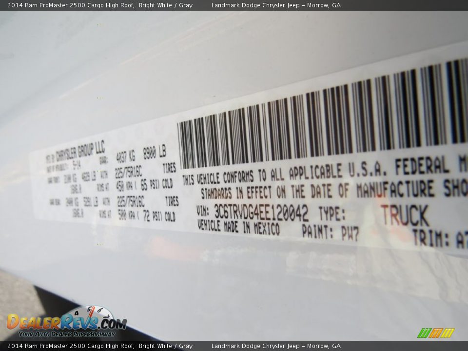 2014 Ram ProMaster 2500 Cargo High Roof Bright White / Gray Photo #12