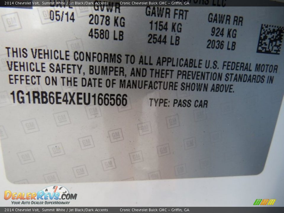 2014 Chevrolet Volt Summit White / Jet Black/Dark Accents Photo #15