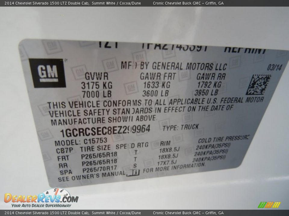 Info Tag of 2014 Chevrolet Silverado 1500 LTZ Double Cab Photo #15