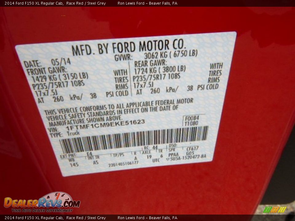 2014 Ford F150 XL Regular Cab Race Red / Steel Grey Photo #20