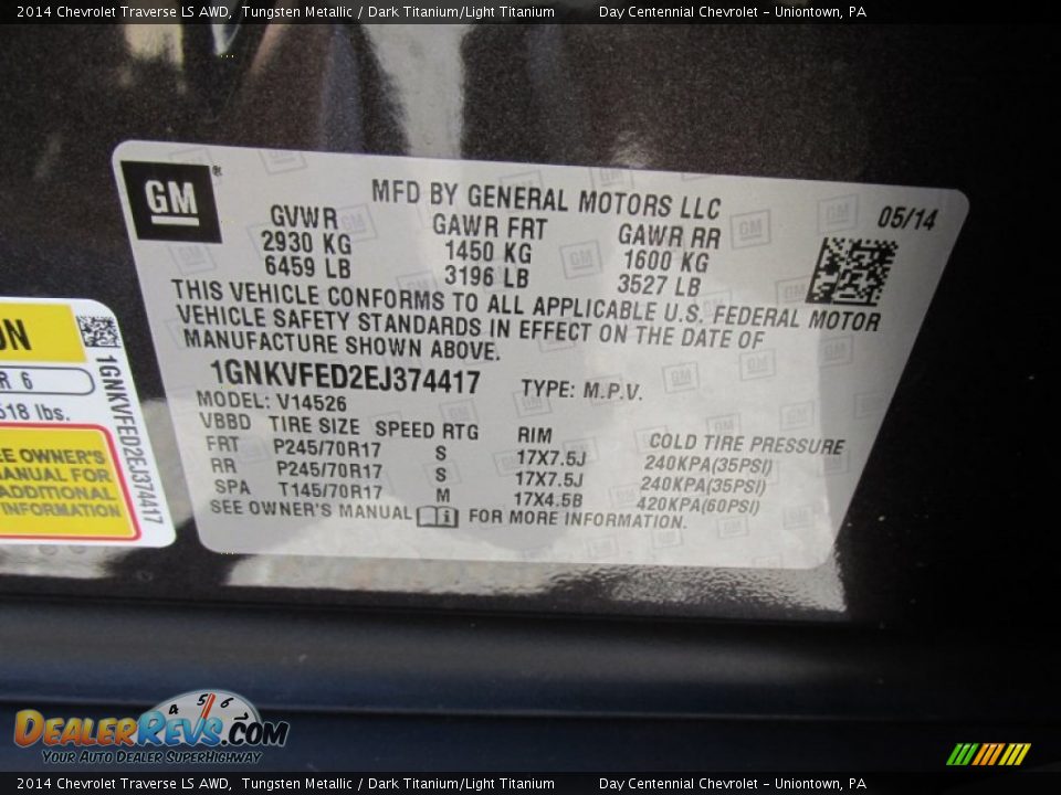 2014 Chevrolet Traverse LS AWD Tungsten Metallic / Dark Titanium/Light Titanium Photo #19
