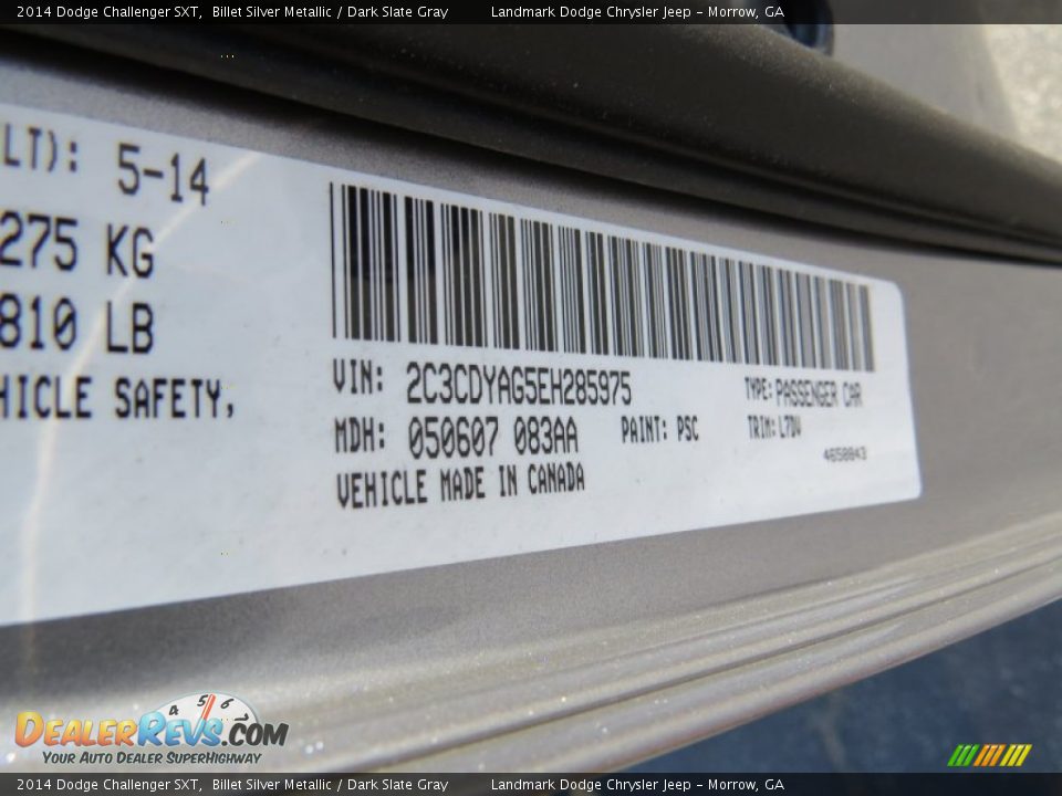 2014 Dodge Challenger SXT Billet Silver Metallic / Dark Slate Gray Photo #9