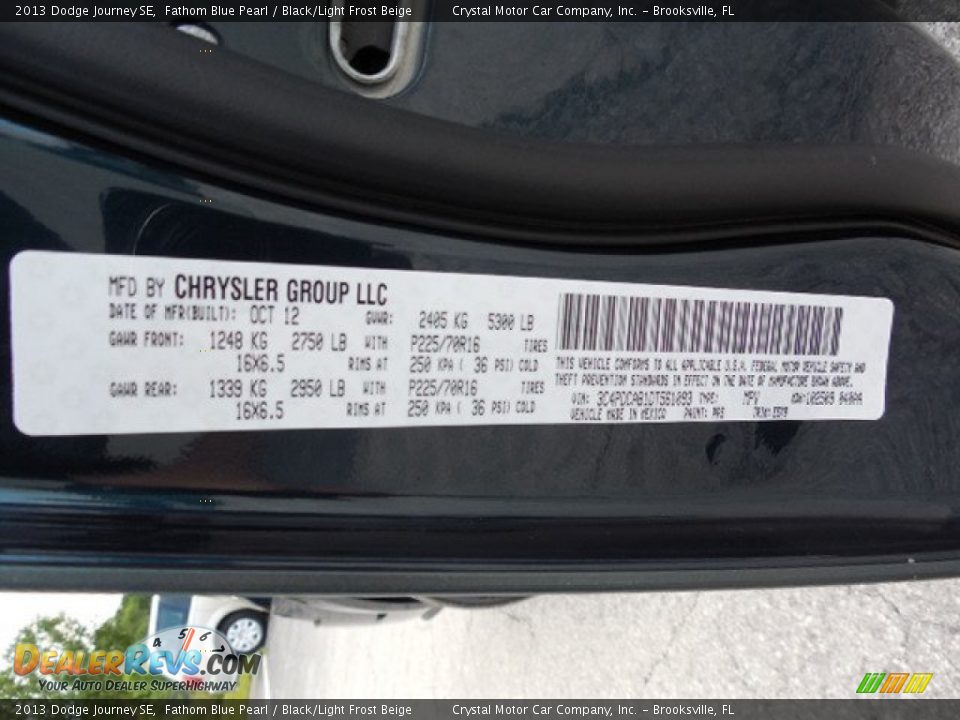 2013 Dodge Journey SE Fathom Blue Pearl / Black/Light Frost Beige Photo #24