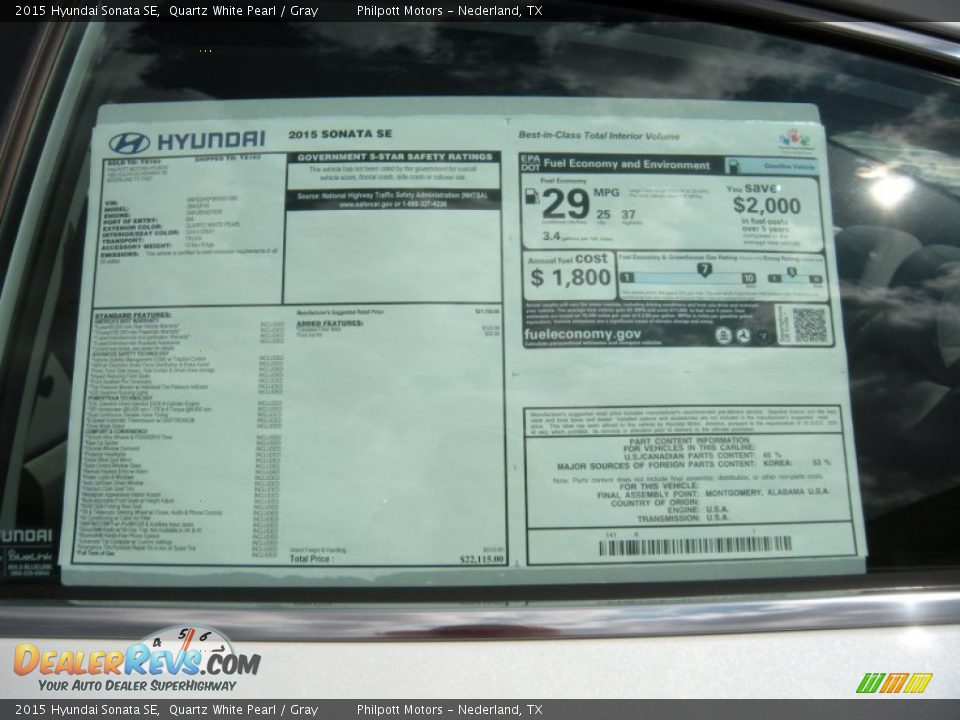 2015 Hyundai Sonata SE Window Sticker Photo #34