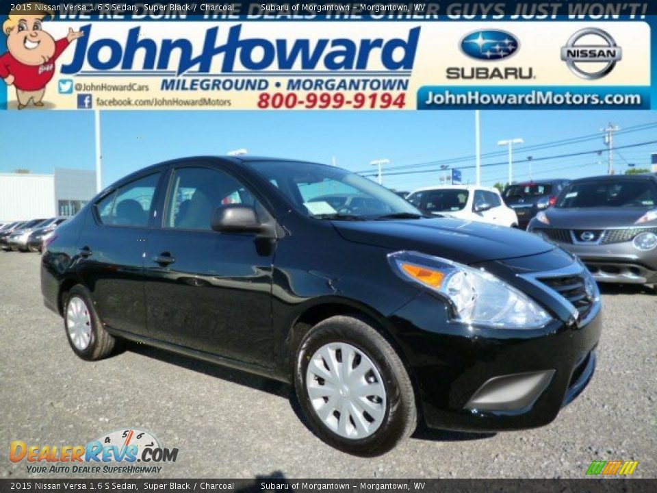 2015 Nissan Versa 1.6 S Sedan Super Black / Charcoal Photo #1