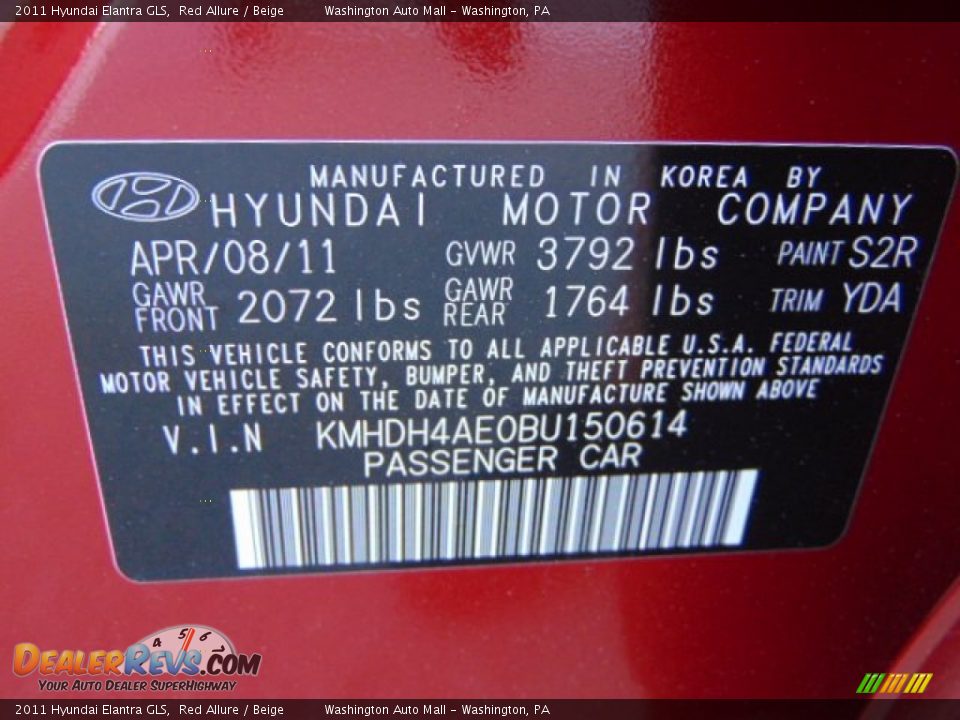2011 Hyundai Elantra GLS Red Allure / Beige Photo #19