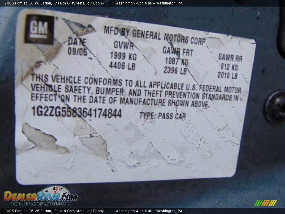 2006 Pontiac G6 V6 Sedan Stealth Gray Metallic / Ebony Photo #19