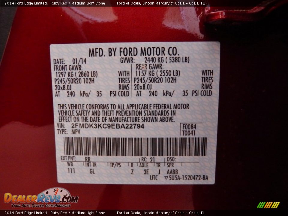 2014 Ford Edge Limited Ruby Red / Medium Light Stone Photo #13