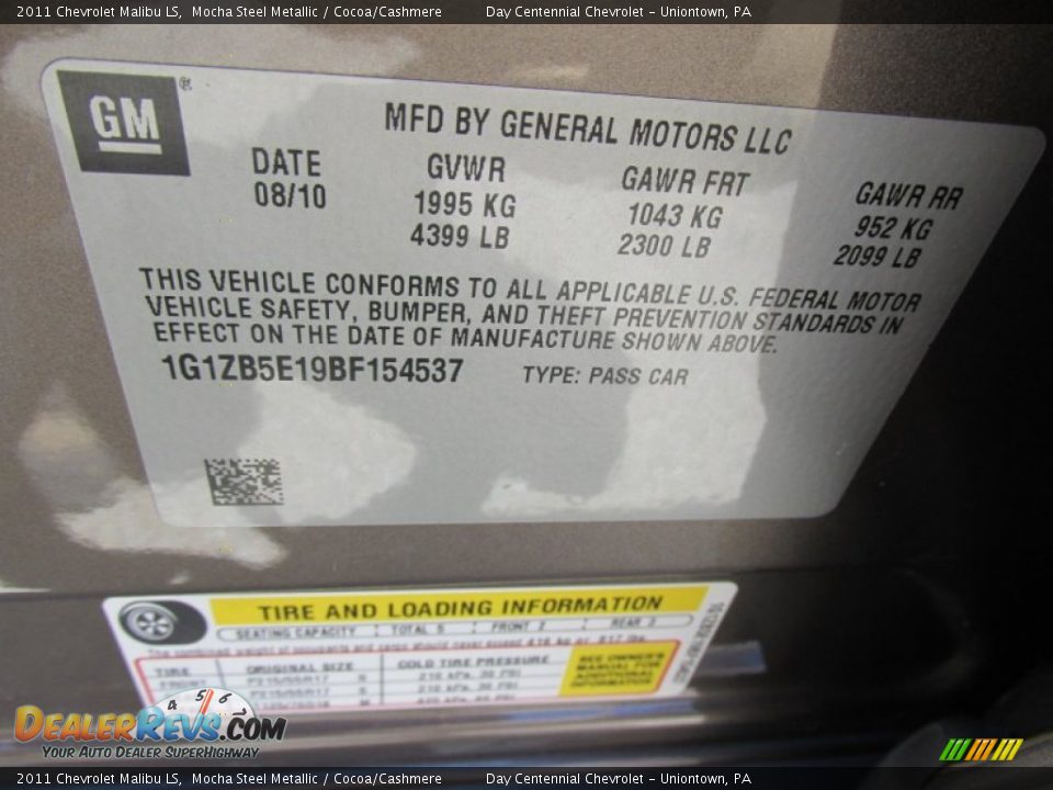 2011 Chevrolet Malibu LS Mocha Steel Metallic / Cocoa/Cashmere Photo #19