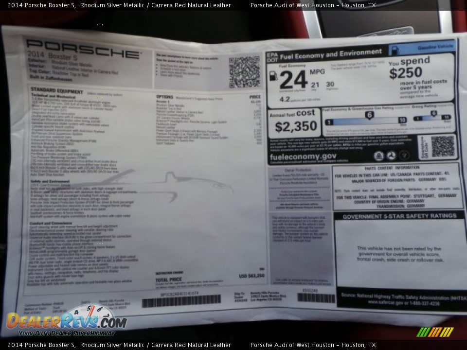 2014 Porsche Boxster S Window Sticker Photo #25