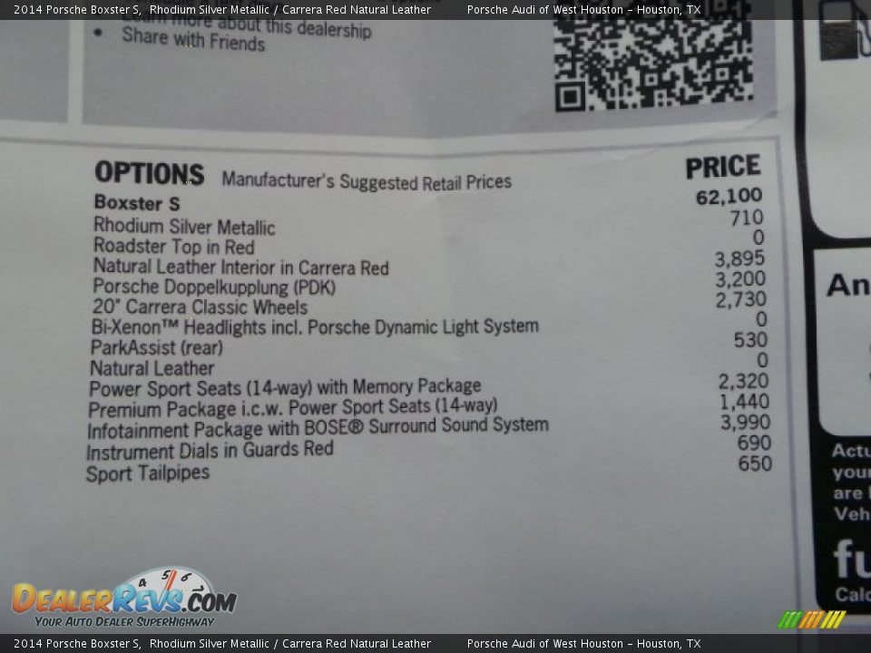 2014 Porsche Boxster S Window Sticker Photo #26