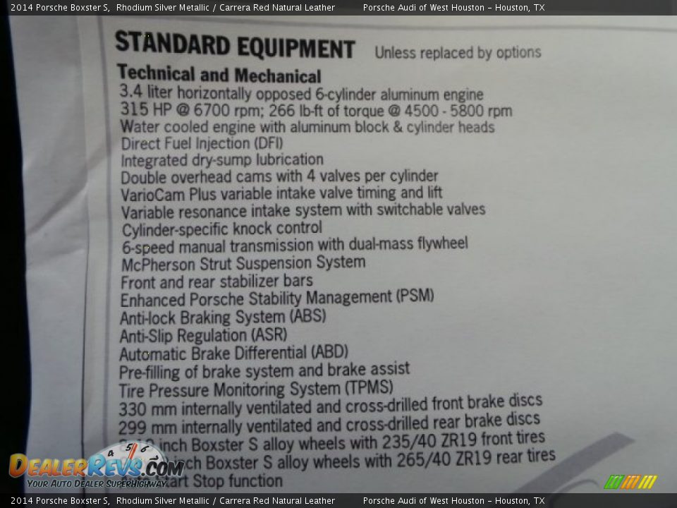 2014 Porsche Boxster S Window Sticker Photo #27