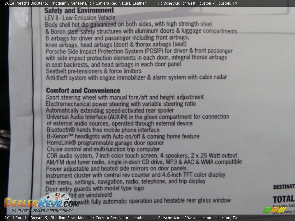 2014 Porsche Boxster S Window Sticker Photo #28