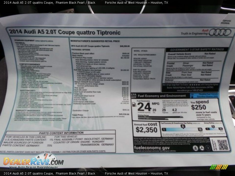 2014 Audi A5 2.0T quattro Coupe Phantom Black Pearl / Black Photo #26