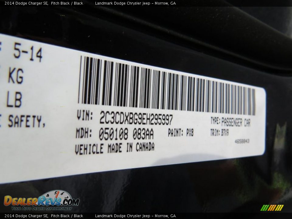 2014 Dodge Charger SE Pitch Black / Black Photo #9