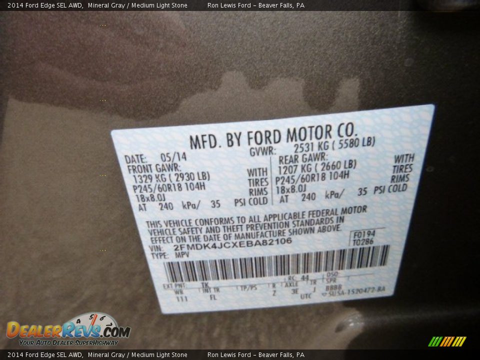 2014 Ford Edge SEL AWD Mineral Gray / Medium Light Stone Photo #20