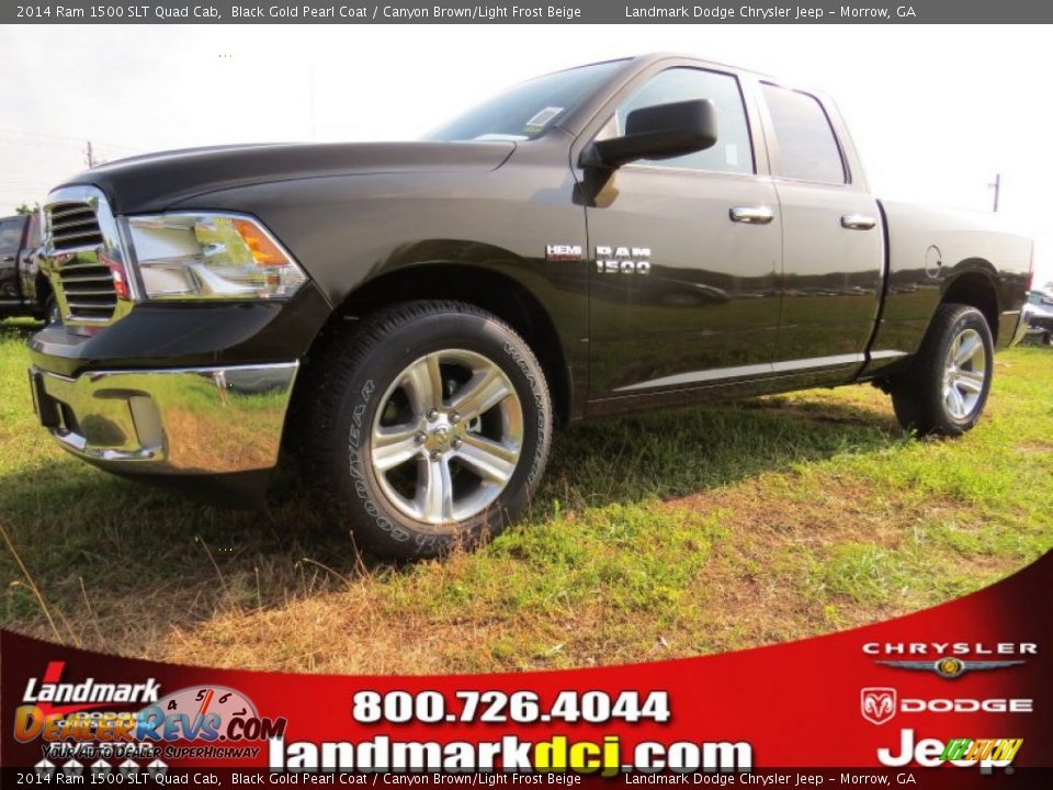2014 Ram 1500 SLT Quad Cab Black Gold Pearl Coat / Canyon Brown/Light Frost Beige Photo #1