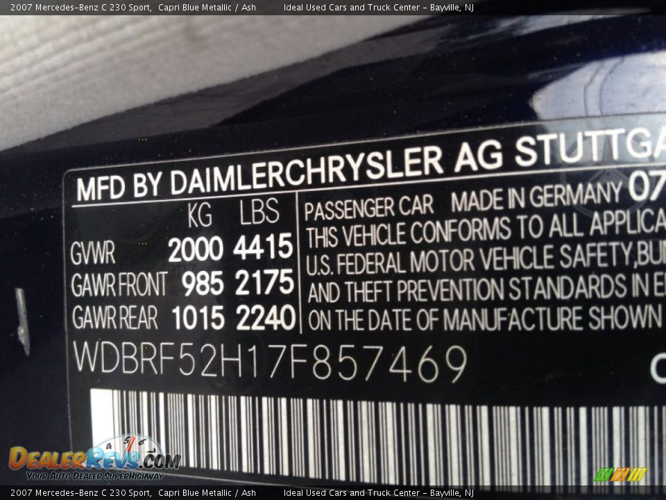2007 Mercedes-Benz C 230 Sport Capri Blue Metallic / Ash Photo #27