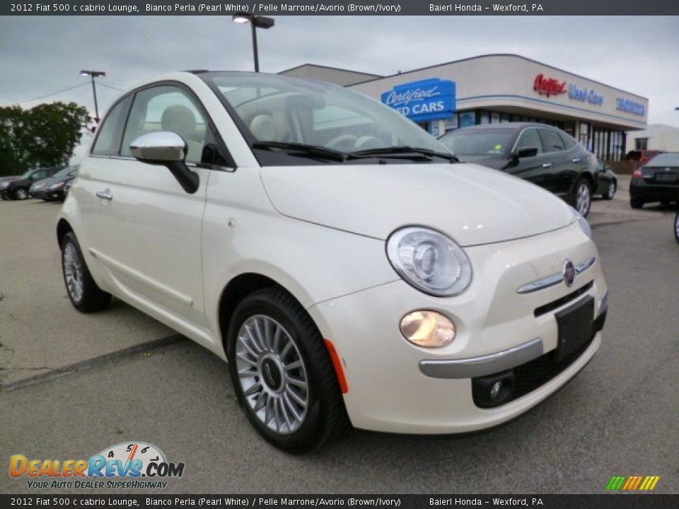 2012 Fiat 500 c cabrio Lounge Bianco Perla (Pearl White) / Pelle Marrone/Avorio (Brown/Ivory) Photo #1